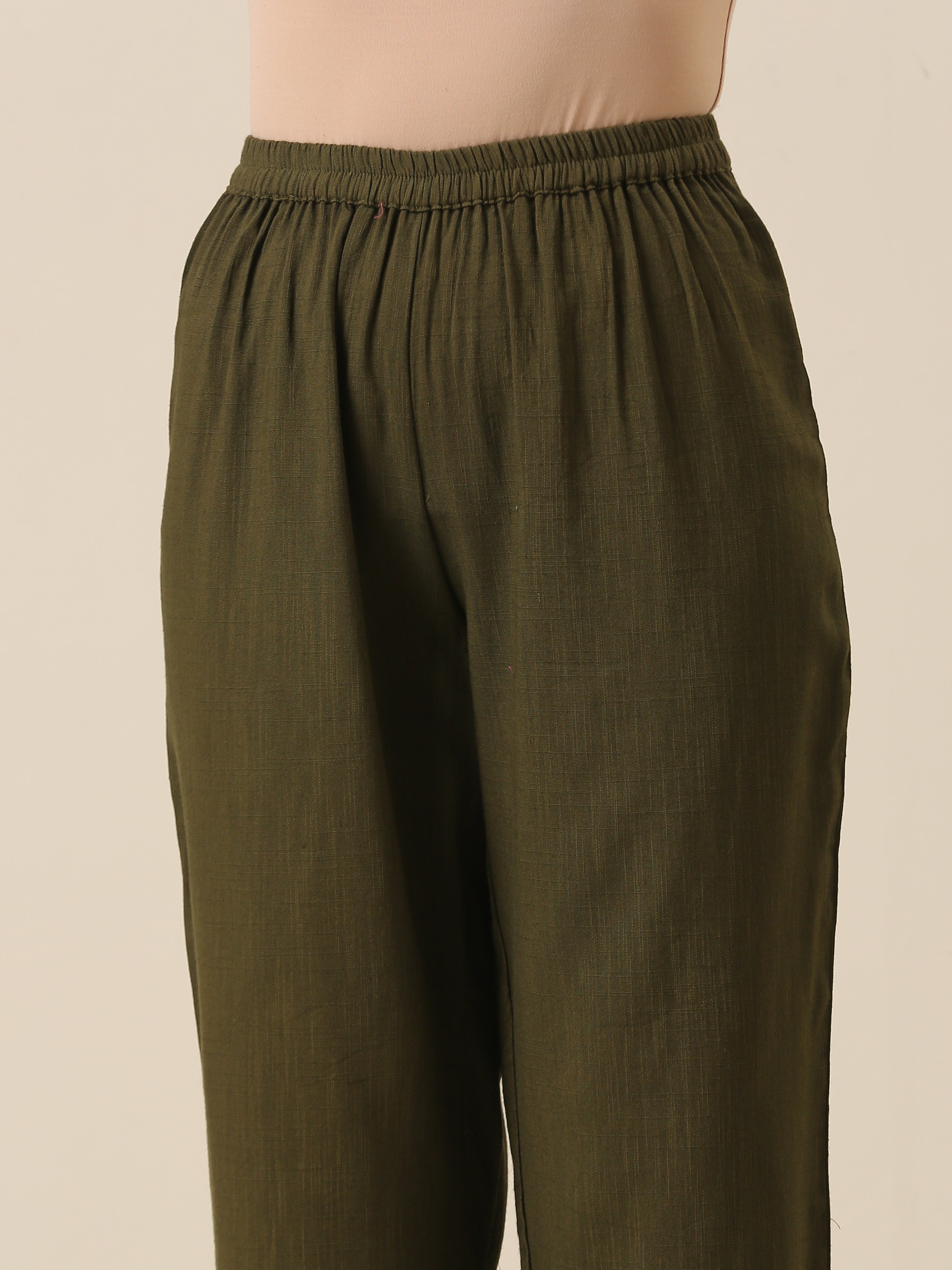 trueBrowns Olive Green Slub Texture Baggy Sleeve Co-Ord Set