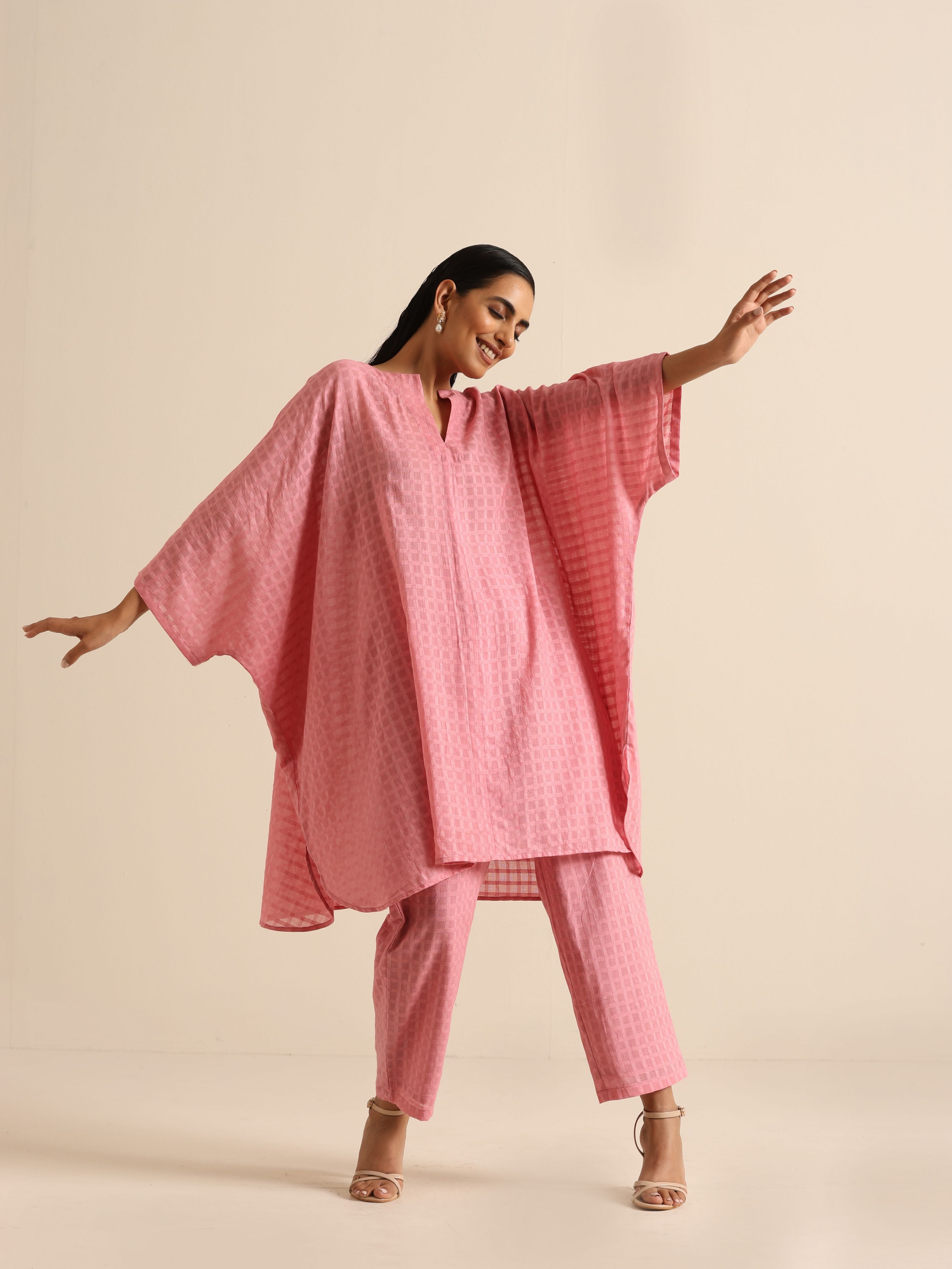 trueBrowns Light Pink Dobby Oversized Co-Ord Set