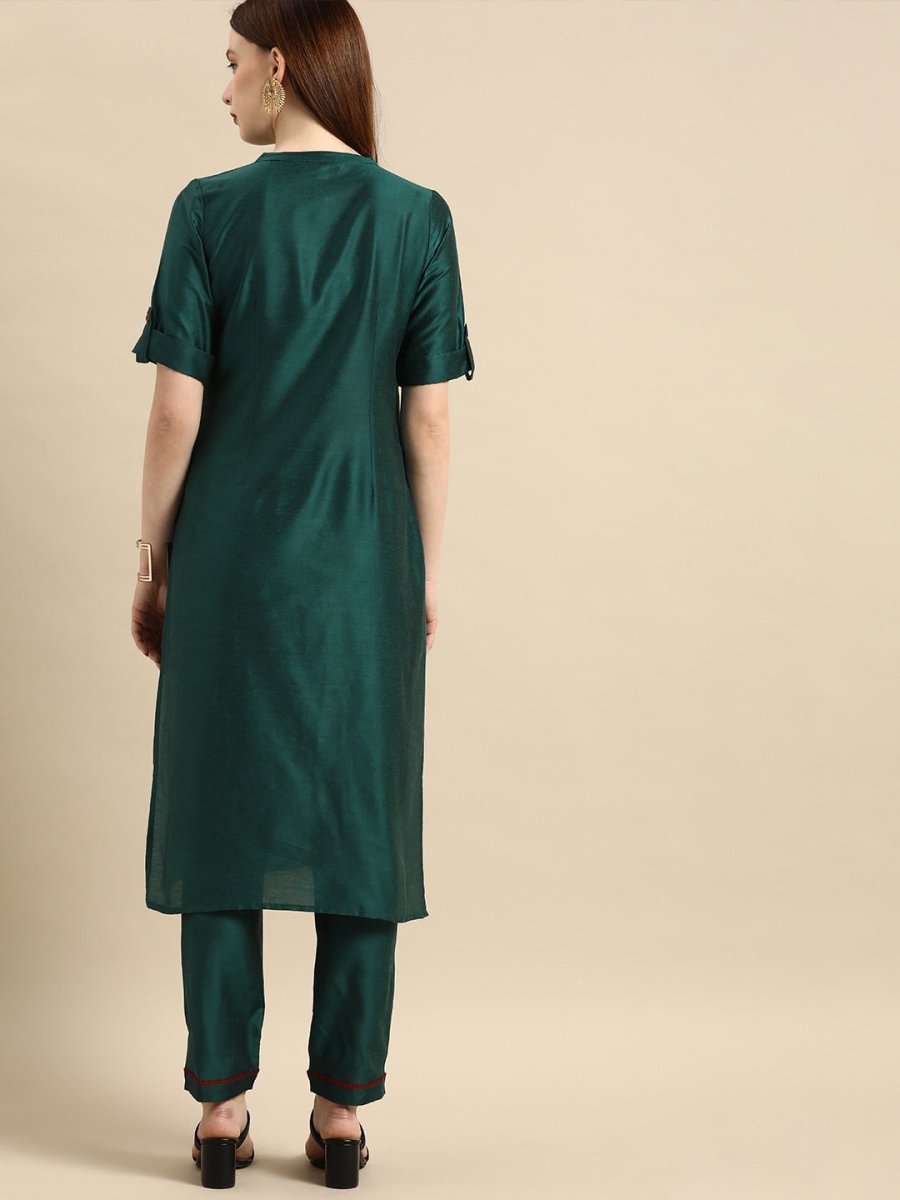 All About You Women Green Kurta with Trousers