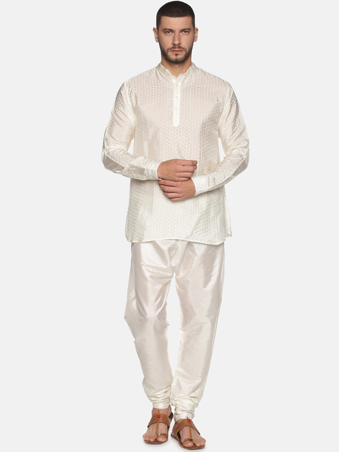 Sethukrishna Cream-Coloured Kurta with Pyjamas For Men
