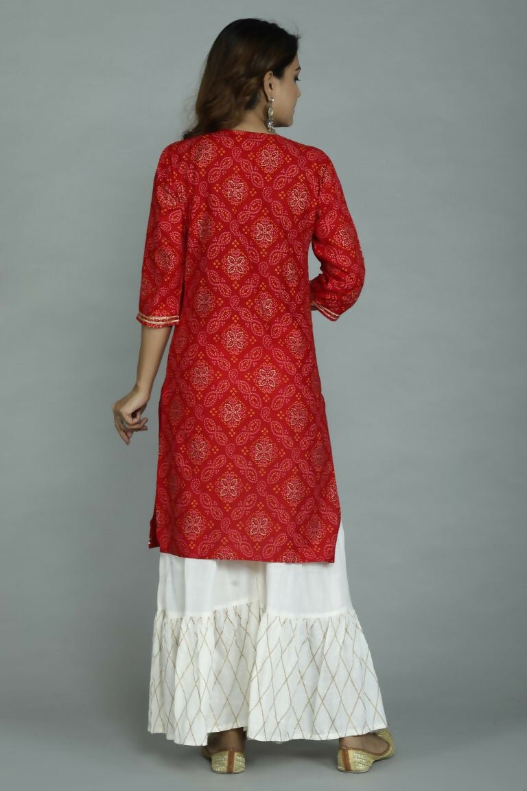 Alvano Printed Stylish A-line Kurti with Sharara set for Women and Girls Rayon (Orange)