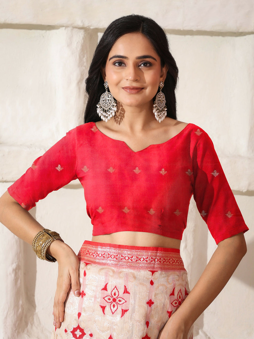 Shree Shyam Fashion Linen Cotton Red & White Saree