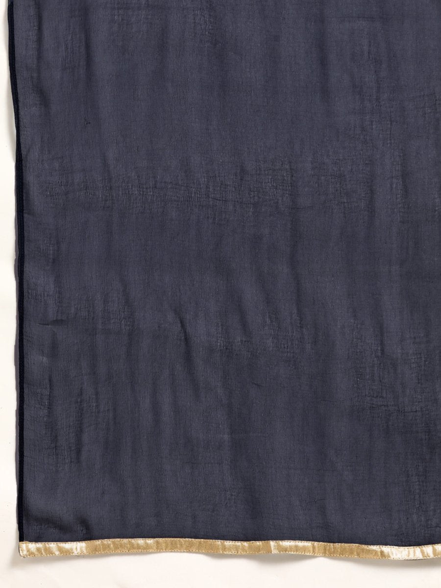 All About You Women Navy Blue Ethnic Motifs Printed Kurta with Trousers & With Dupatta