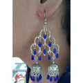 MS Fashion India Silver Oxidized Fashion Traditional Double Jhumka Long Thick Blue Pearls Earrings