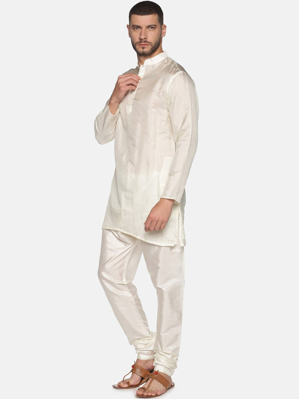 Sethukrishna Mens Off-White Kurta with Pyjamas