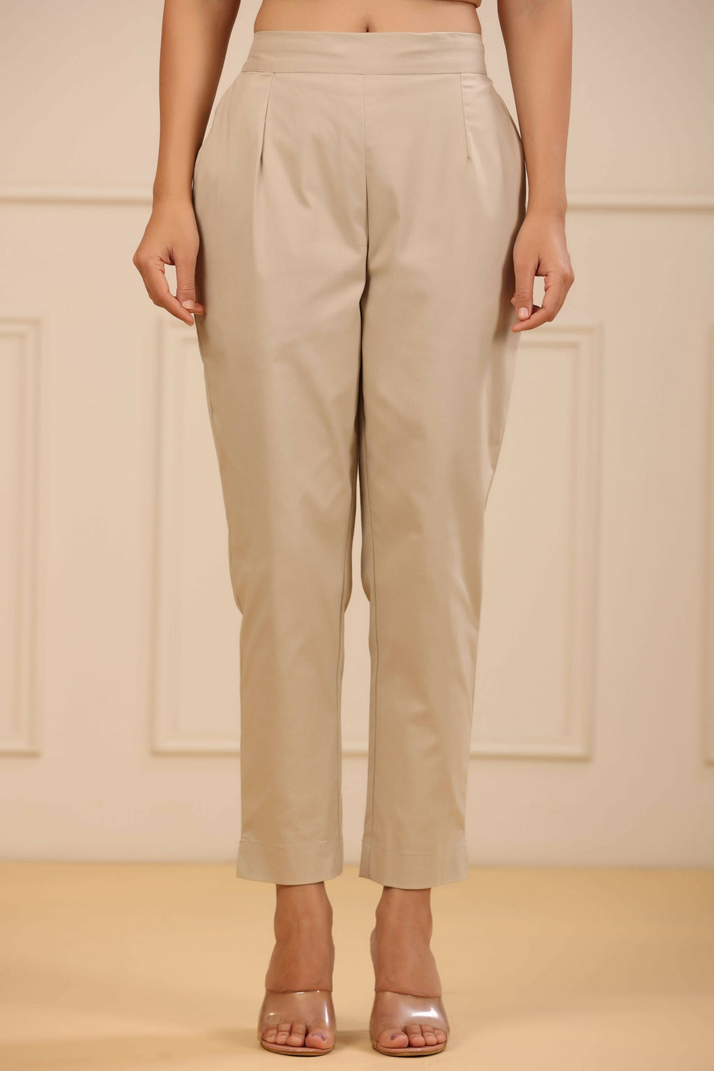 Juniper Women's Beige Cotton Spendex Solid Straight Pant