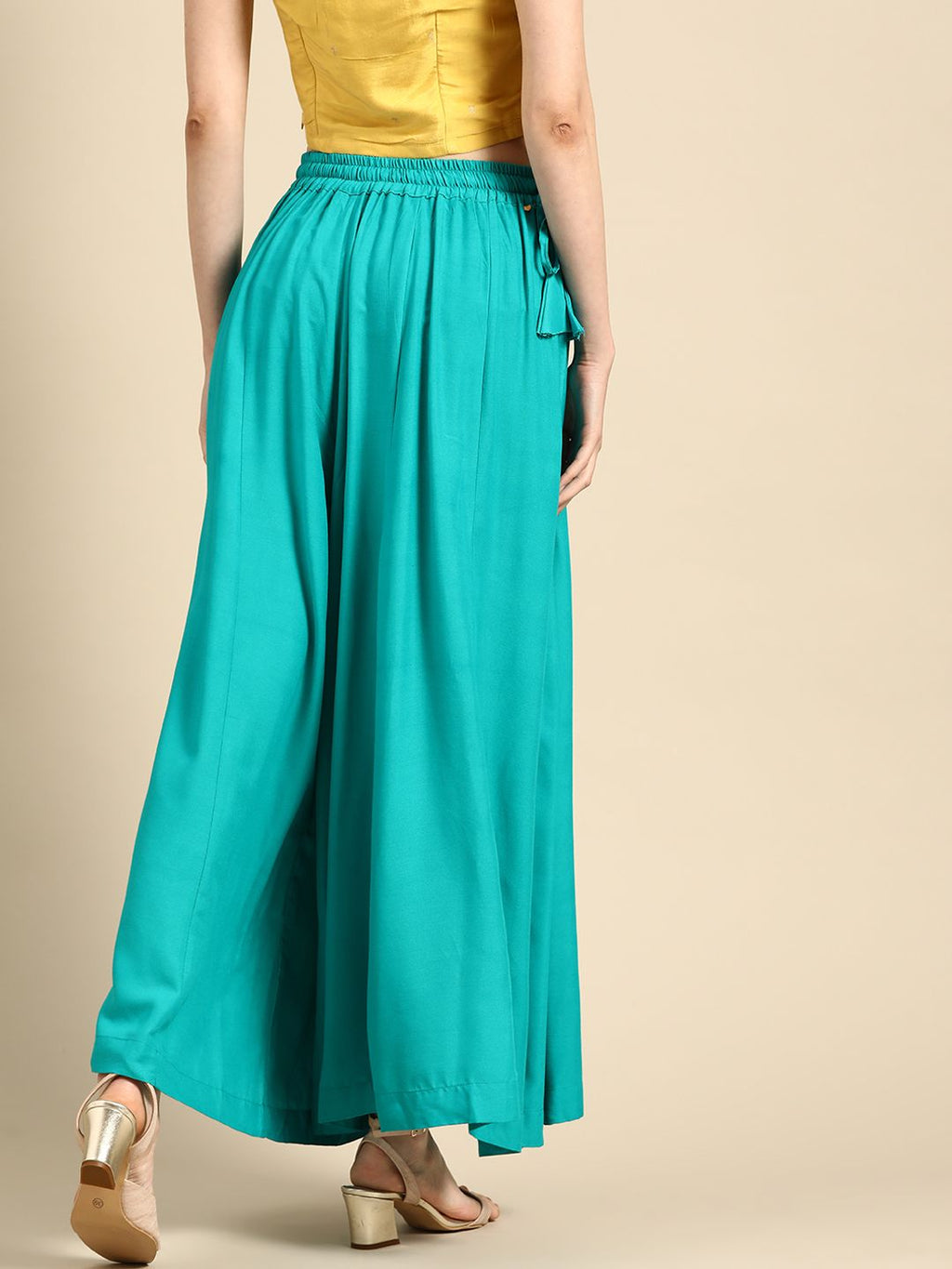 TAG 7 Women Turquoise Blue Solid Flared Palazzos