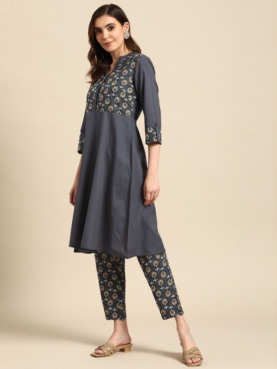 All About You Women Motifs Yoke Design A-Line Kurta with Trousers