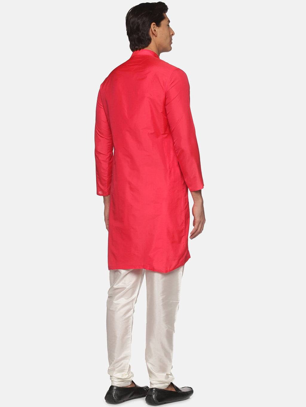 Sethukrishna Men Rose Pink Solid Angrakha Kurta with Pyjamas