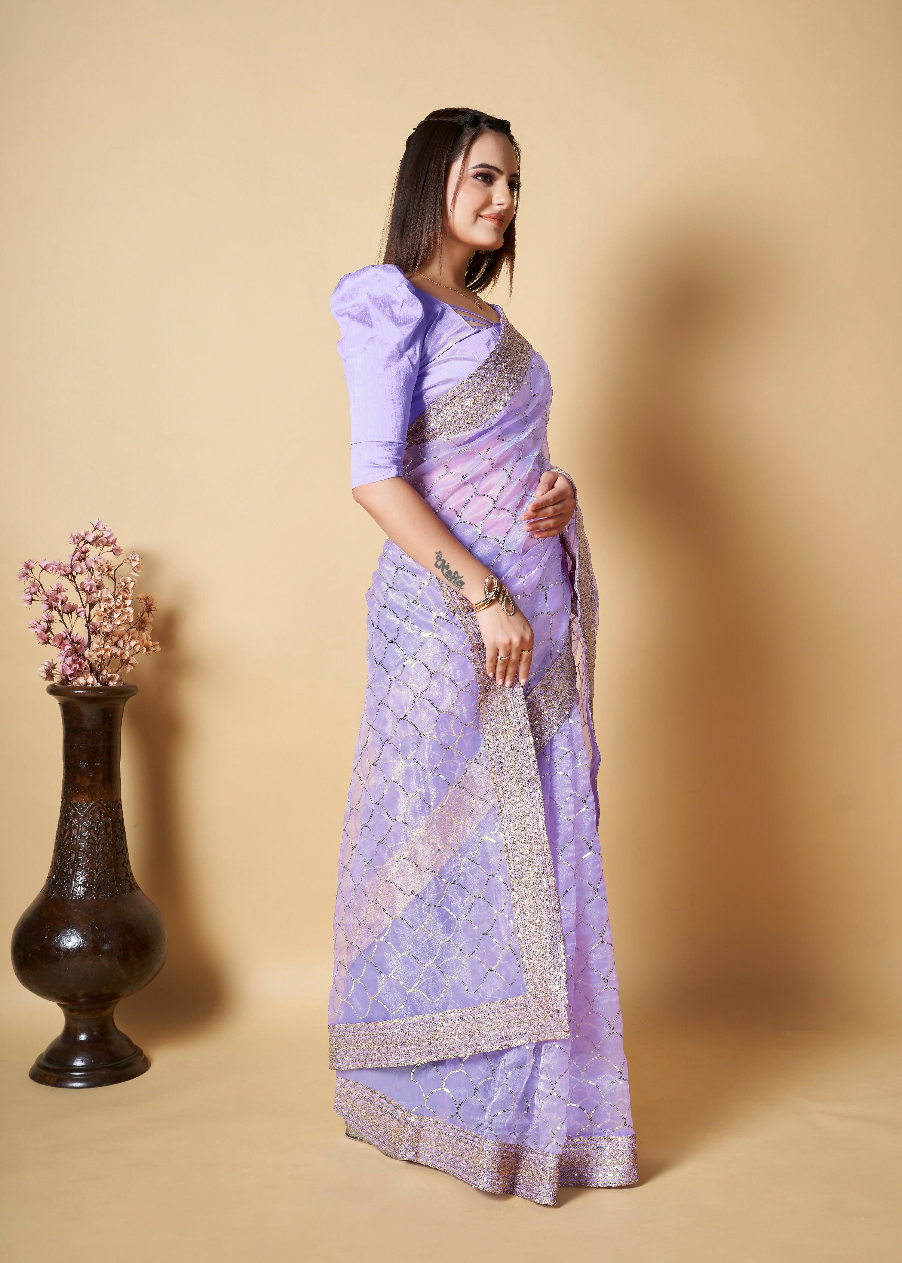 Vamsee Nirja Lavender Organza Saree