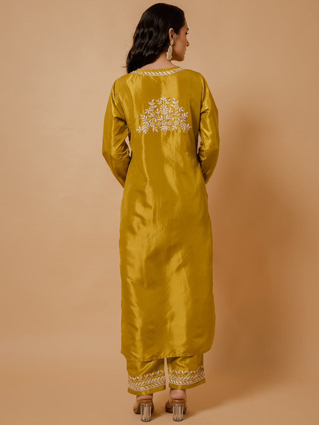 HOUSE OF KARI Floral Embroidered Silk Chikankari Kurta