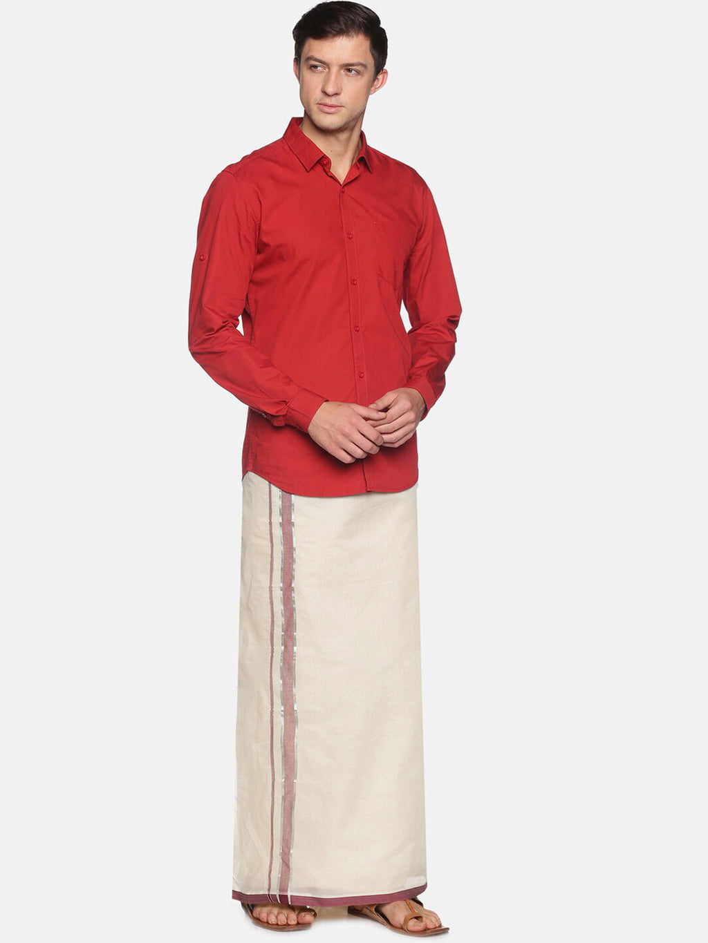 Sethukrishna Men Off White Traditional Kerala Double Mundu