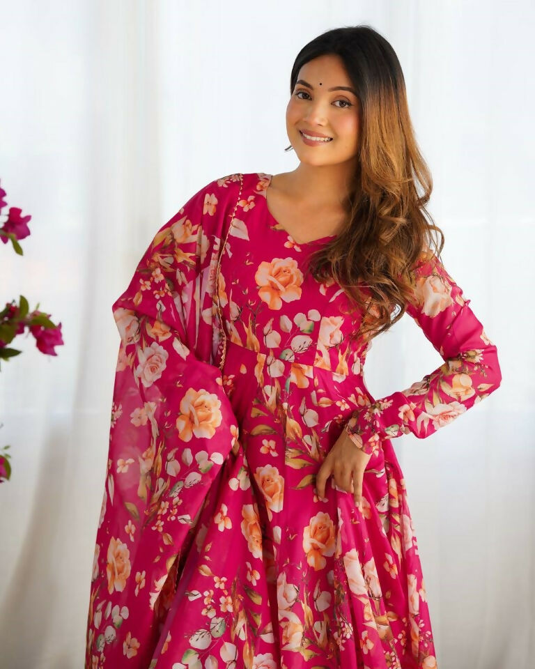 Teeya Creation Multi Color Pure Soft Organza Silk Digital print Party Wear Gown