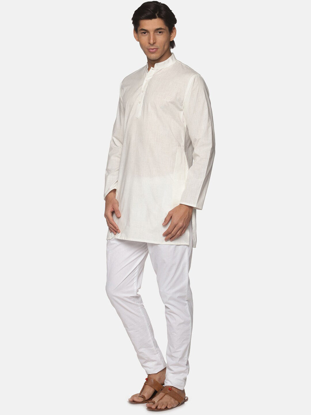 Sethukrishna Men Cream-Coloured Pure Cotton Kurta with Pyjamas