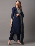 Saree Mall Navy Blue & Gold-Toned Embroidered Unstitched Dress Material