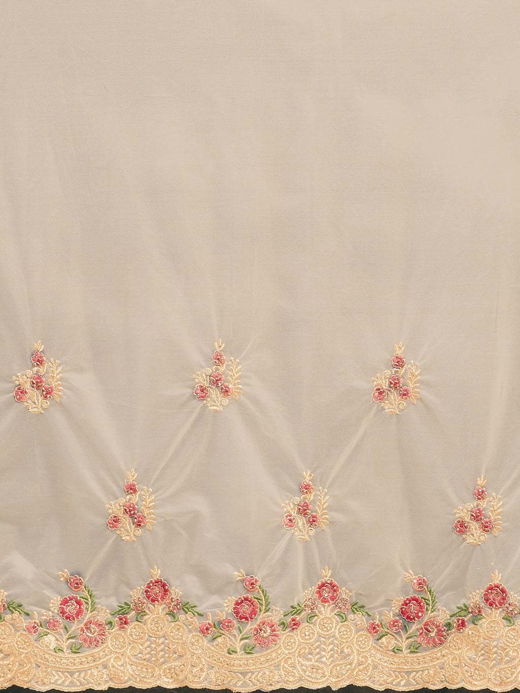 Tikhi Imli Off-White & Gold-Coloured Net Embroidered Saree