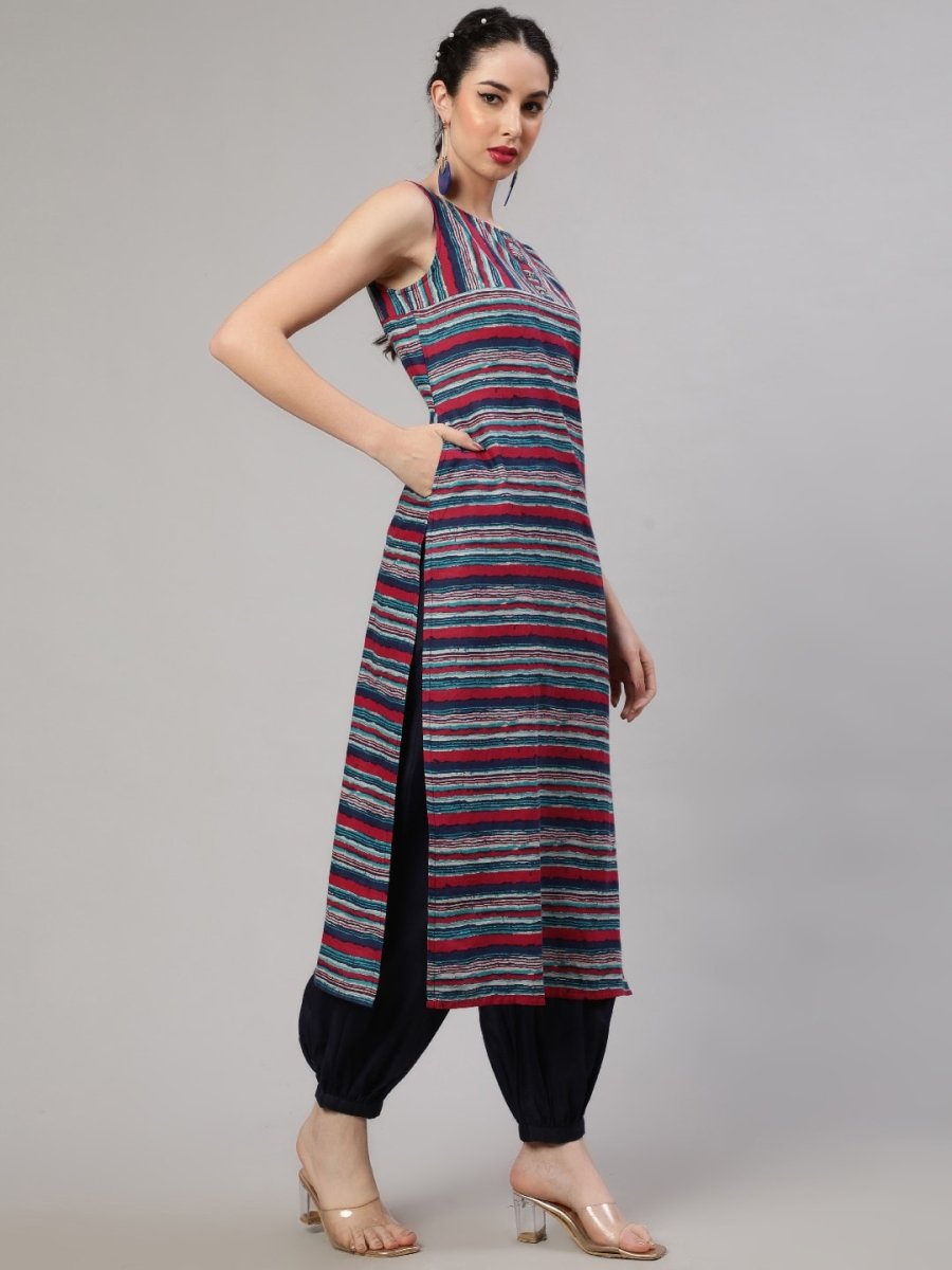 Aks Striped Regular Pure Cotton Kurta With Salwar