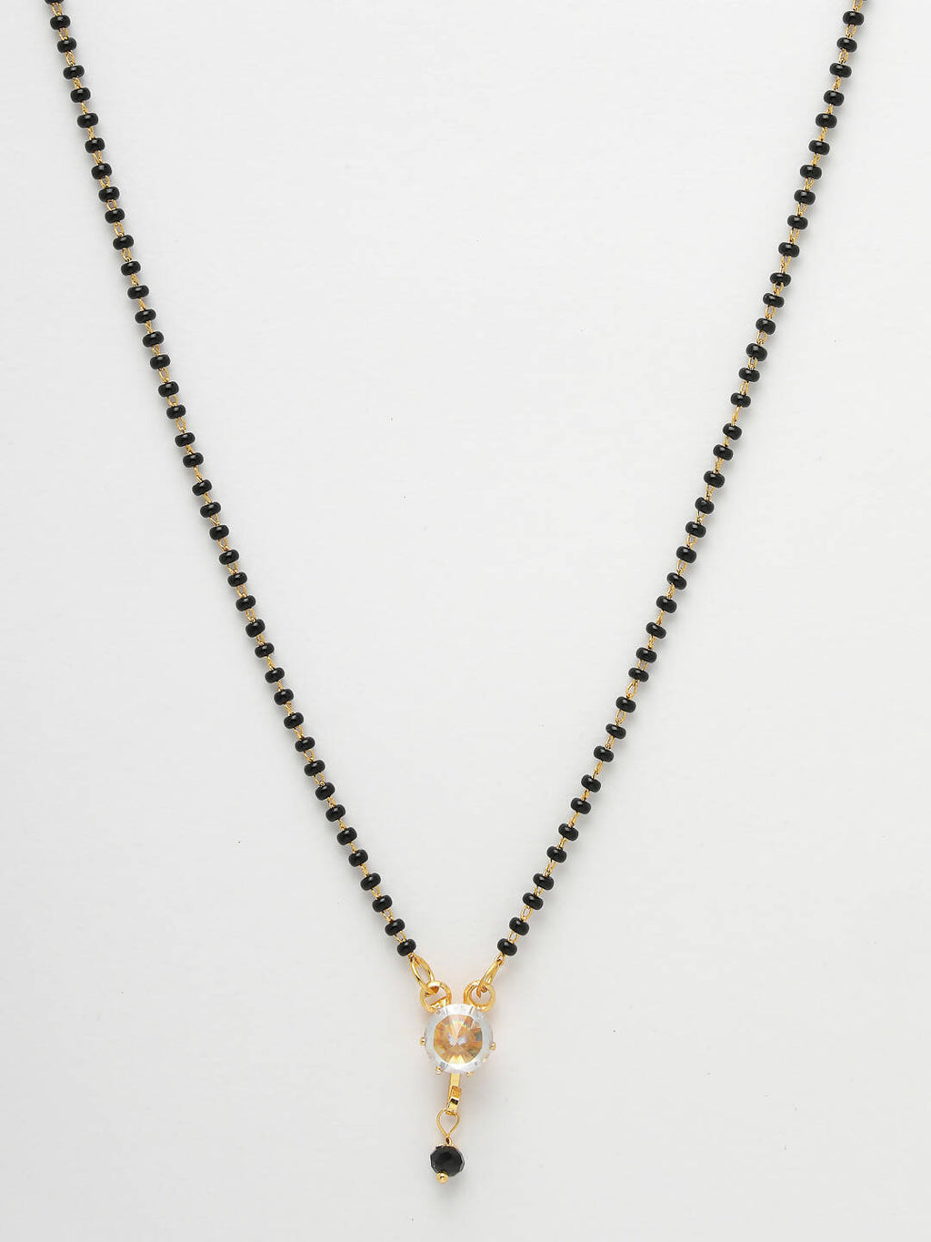 NVR Women Ethnic Gold-Polished Beaded Mangalsutra With Ad Stone