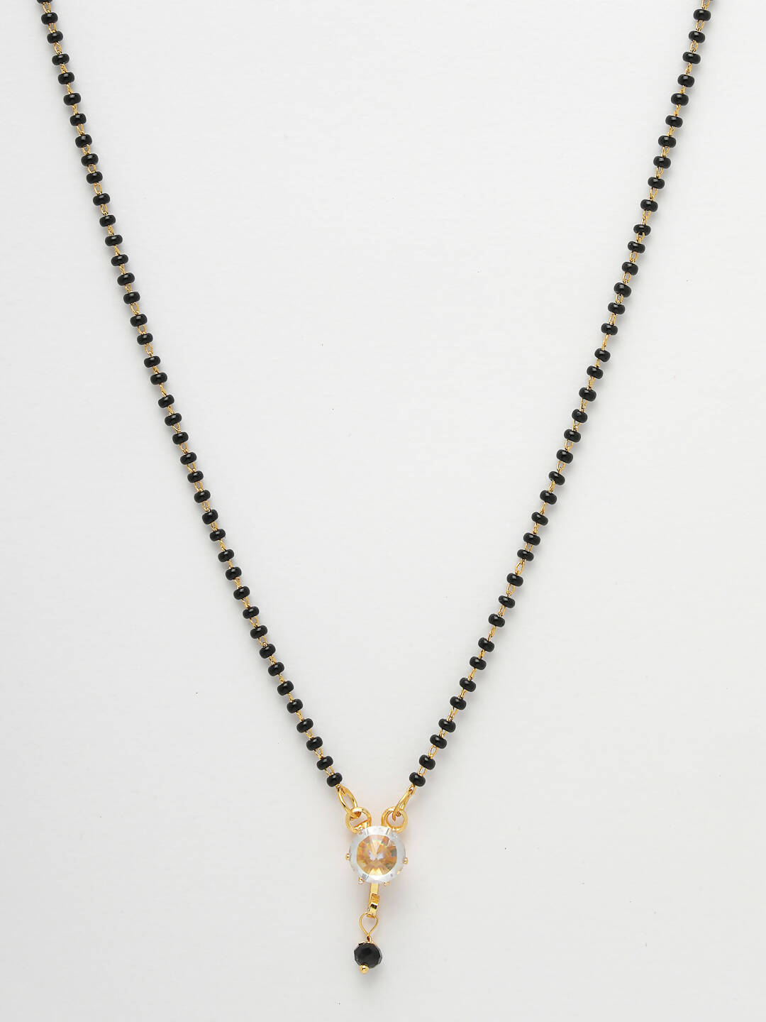 NVR Women Ethnic Gold-Polished Beaded Mangalsutra With Ad Stone