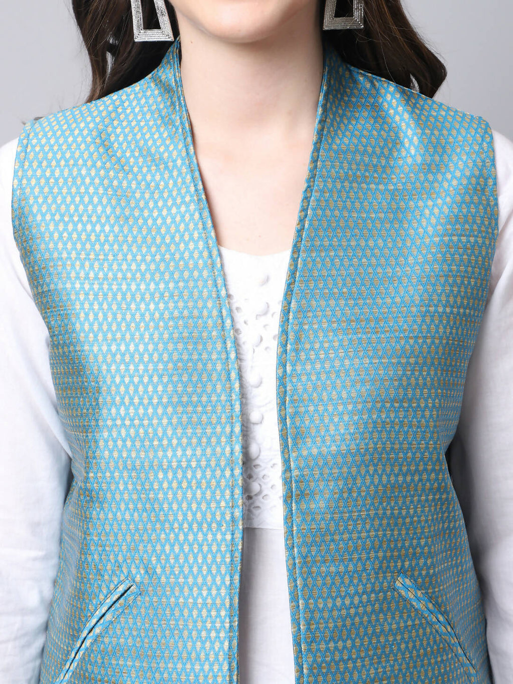 Even Apparels Blue Bansari Silk Open Front Gillet