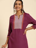 All About You Women Purple Ethnic Motifs Yoke Design Regular Thread Work Kurta with Trousers