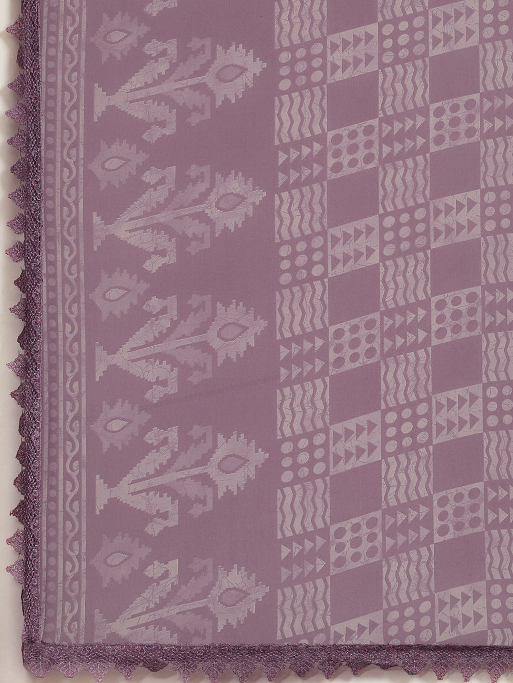 Tikhi Imli Mauve Batik Saree With Chikankari Lace
