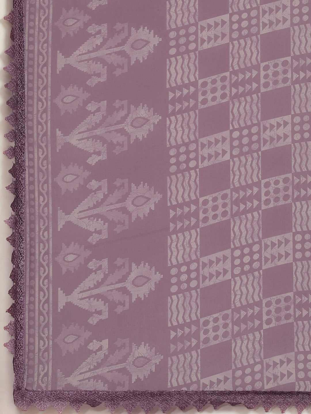 Tikhi Imli Mauve Batik Saree With Chikankari Lace