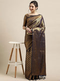 Saree Mall Navy Blue & Gold-Toned Ethnic Motifs Zari Silk Blend Banarasi Saree