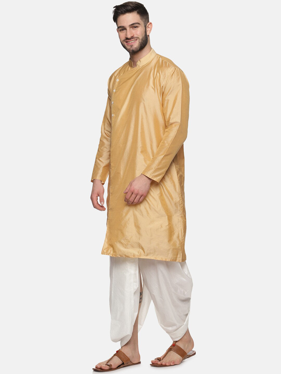 Sethukrishna Men Beige Kurta with Dhoti Pants