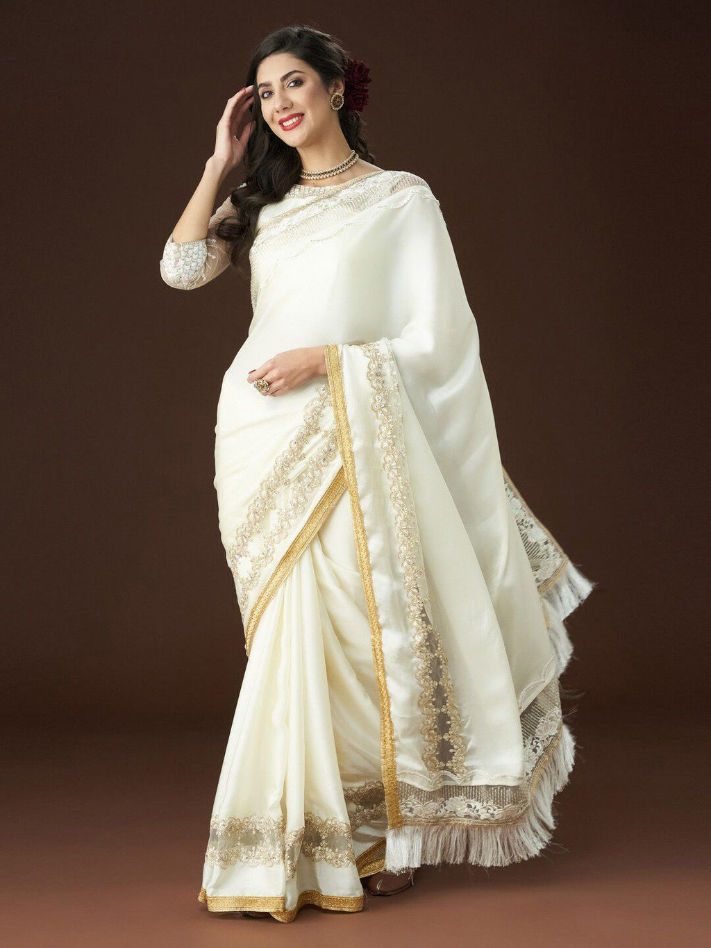 kasee Embroidered Embellished Satin Saree
