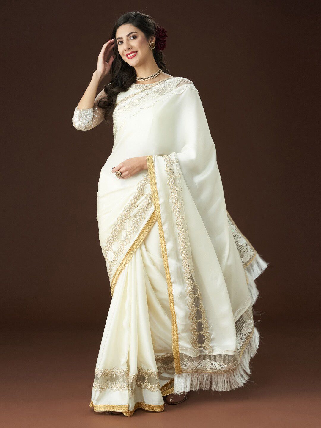 kasee Embroidered Embellished Satin Saree