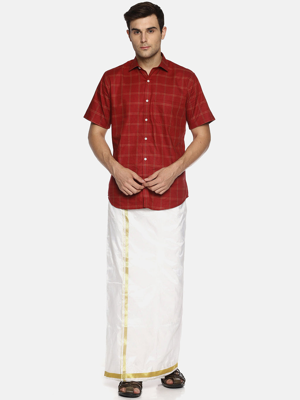 Sethukrishna White Solid Readymade Dhoti For Men