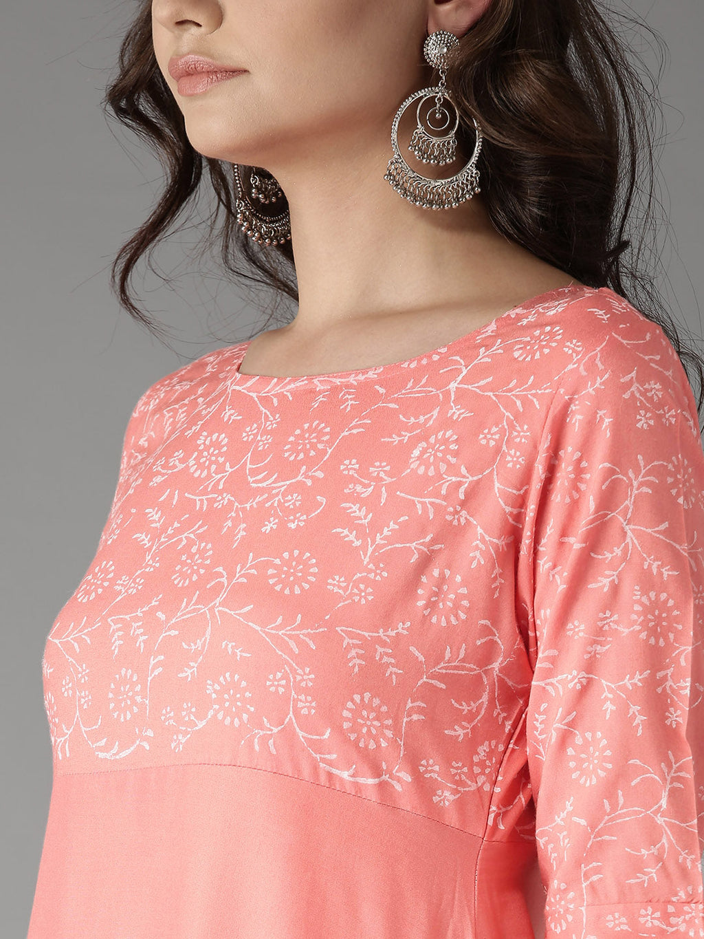 HERE&NOW Women Peach-Coloured Handblock Print A-Line Kurta