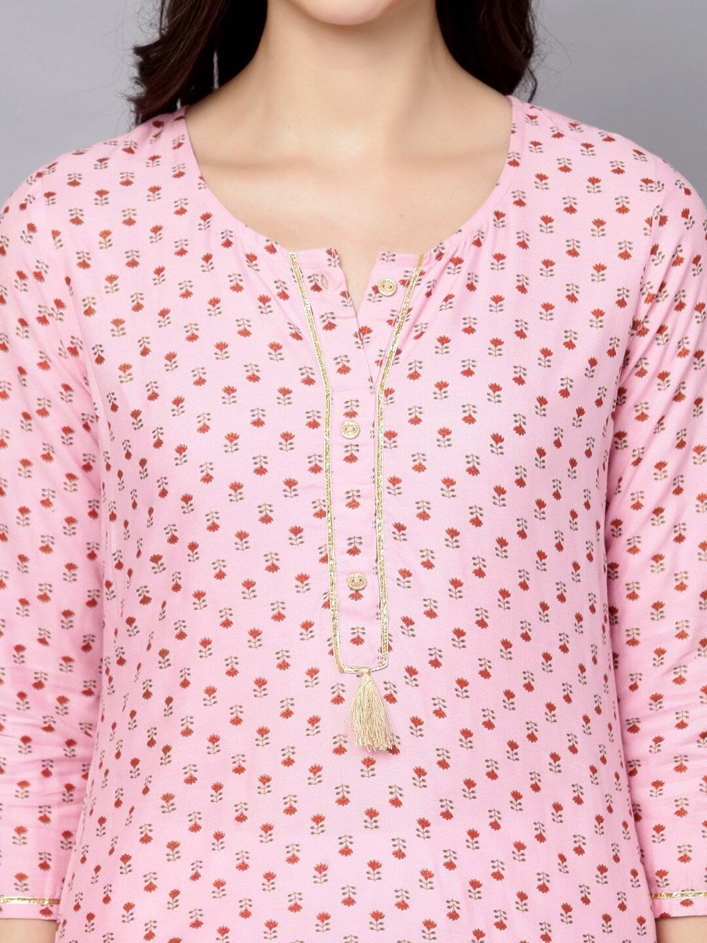 HERE&NOW Women Pink Floral Printed Kurta with Trousers & With Dupatta