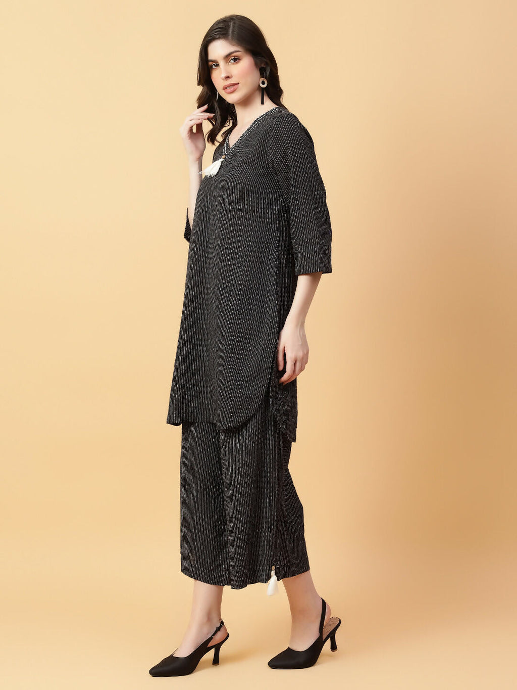 Joban Fashion Black Cotton Khatha & Hand Work Co-ord Set