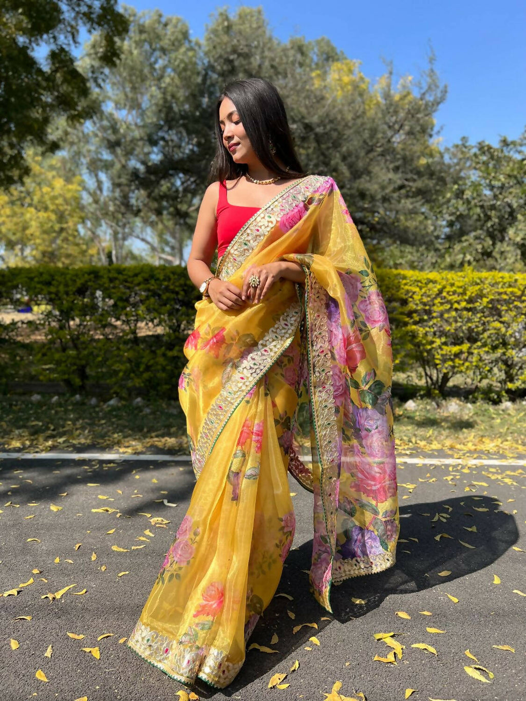 Vamsee Yellow Organza Saree