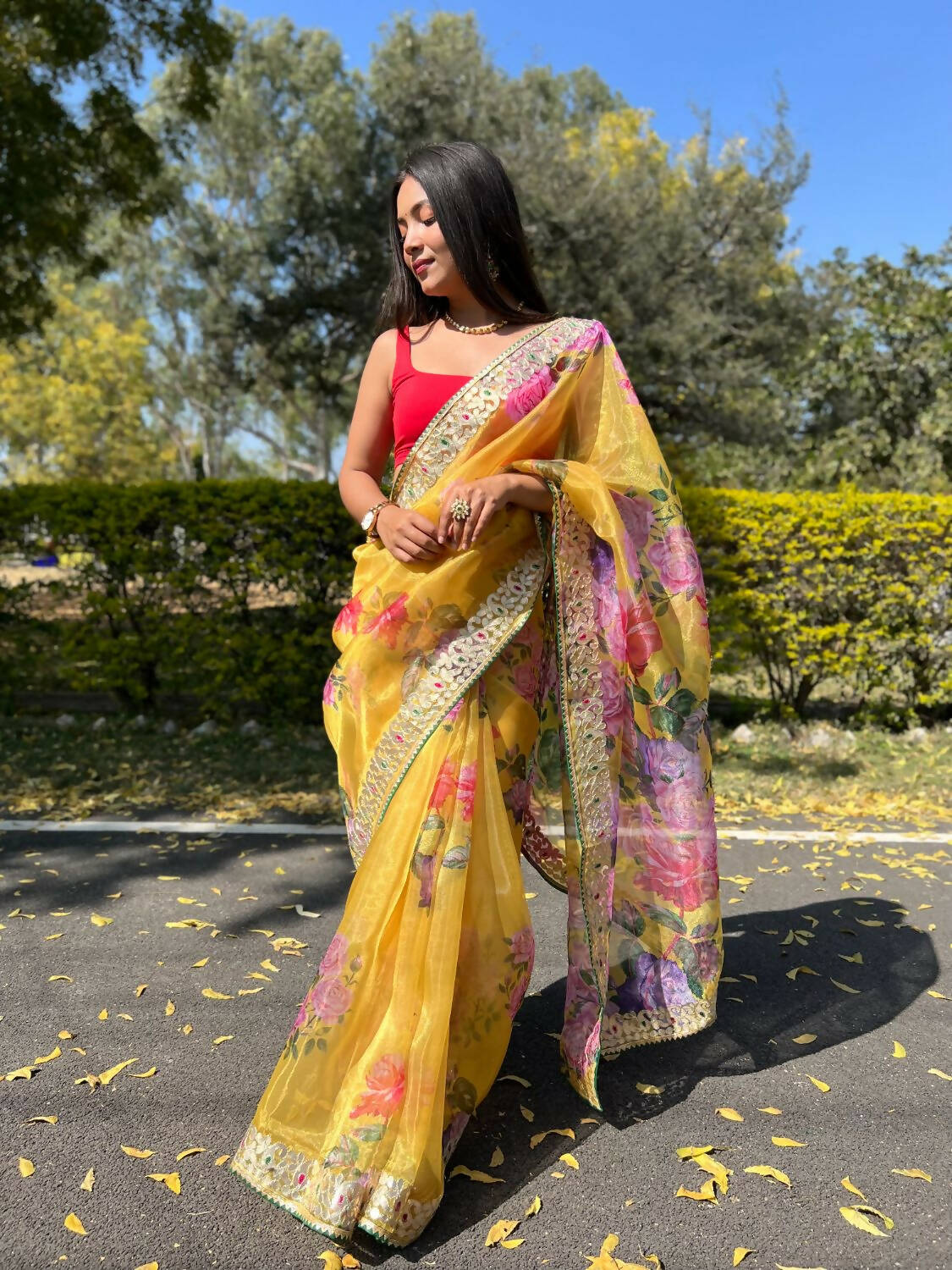 Vamsee Yellow Organza Saree