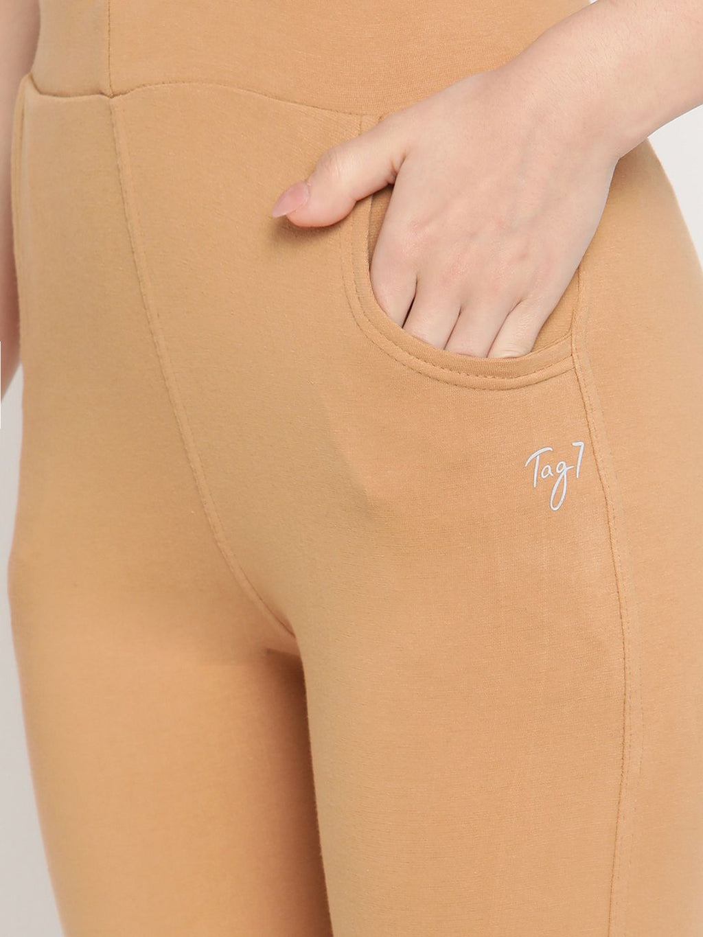 TAG 7 Set Of 2 Beige & Orange Solid Leggings