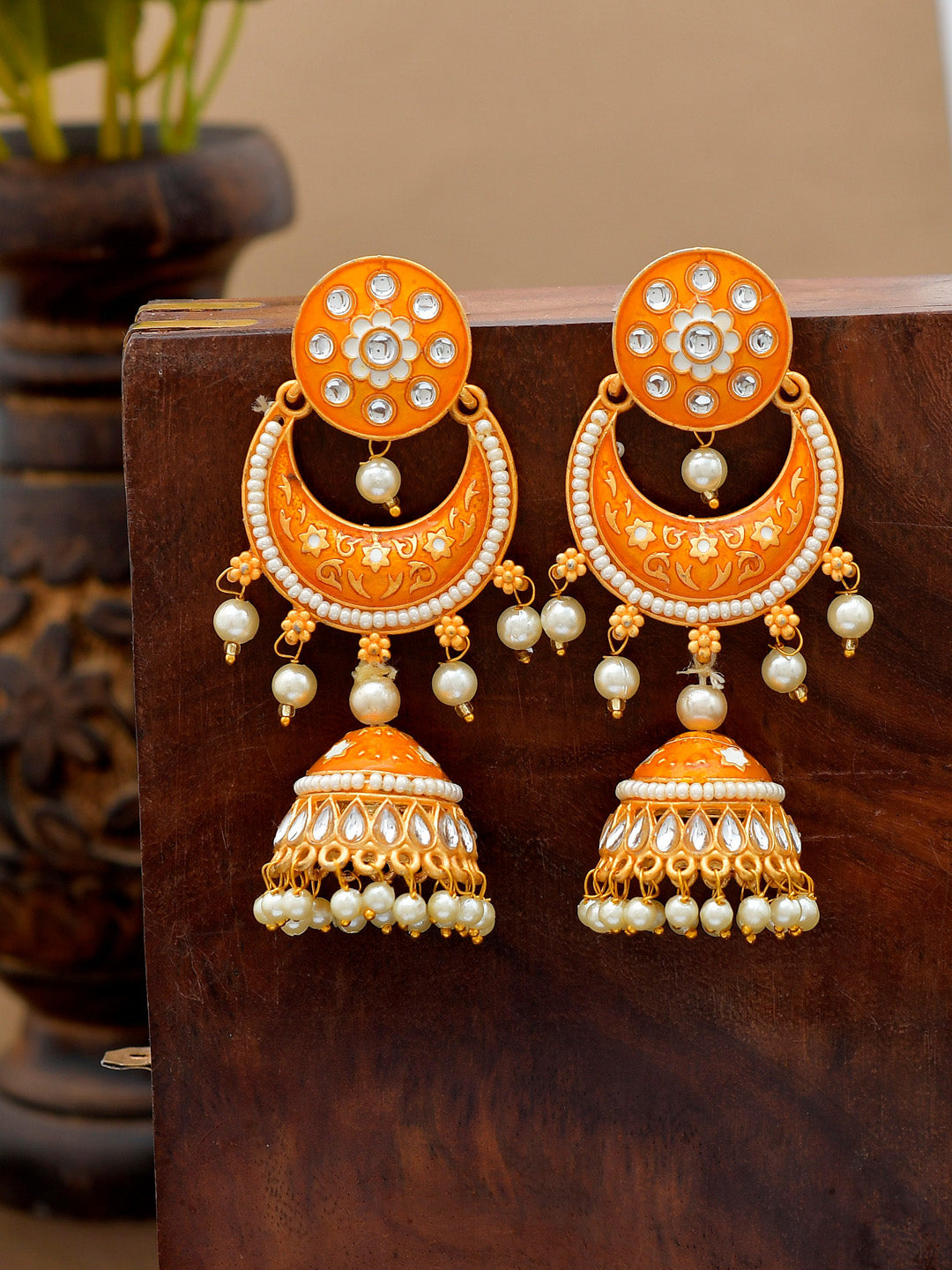 Shoshaa Orange Dome Shaped Jhumkas Earrings