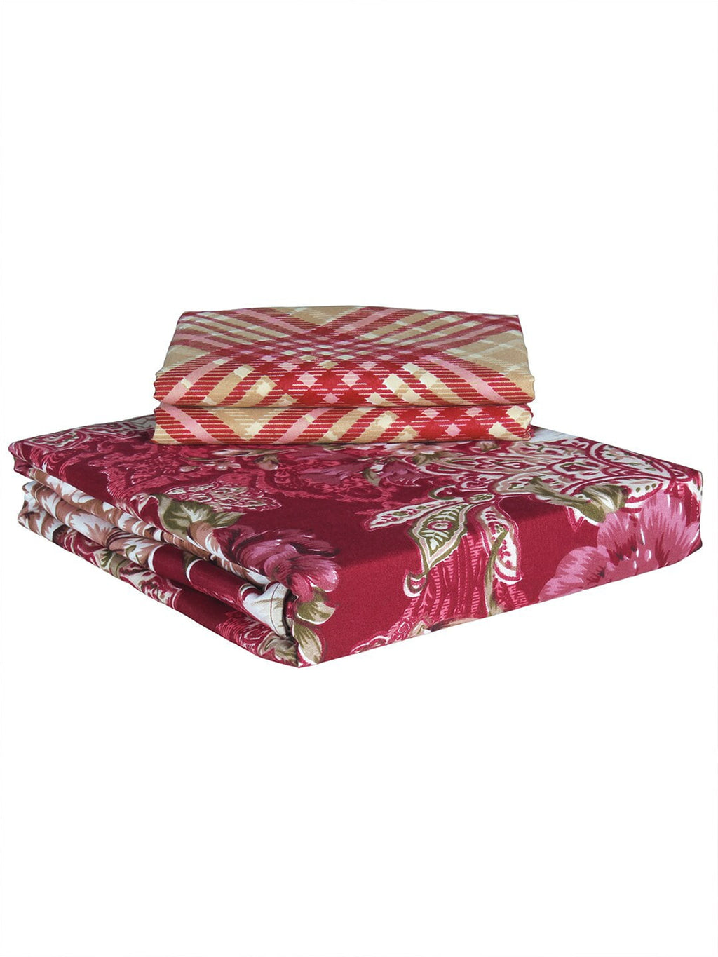Story@home Arena Magenta & White Floral Microfiber 180 TC Queen Bedsheet & 2 Pillow Covers