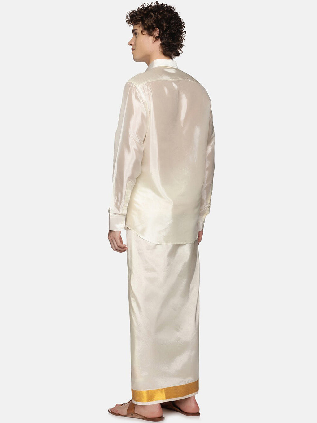 Sethukrishna Men Cream-Colored & Golden Solid Veshti