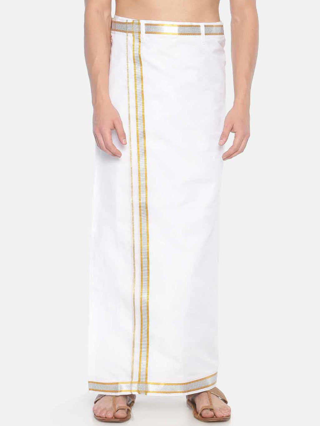 Sethukrishna Men White Solid Readymade Pocket Dhoti