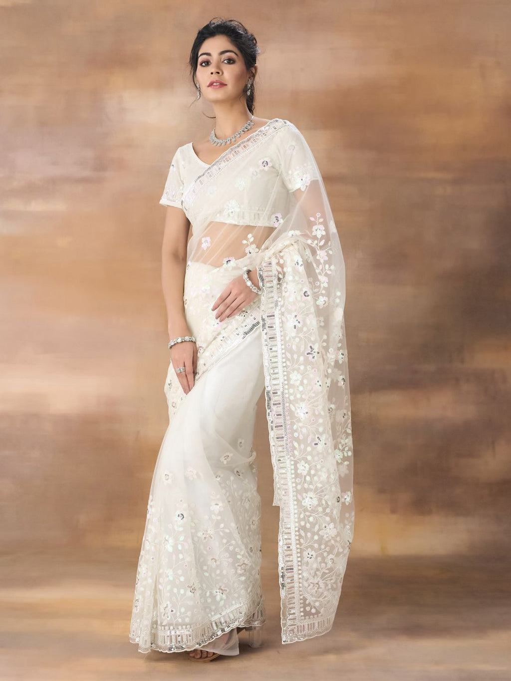 kasee Floral Embroidered Net Saree