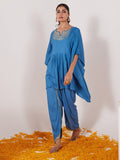 HERE&NOW Floral Embroidered Sequined Kaftan Kurti with Dhoti Pants