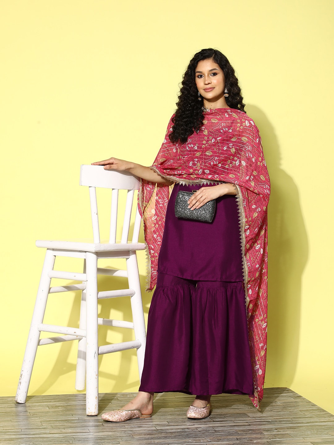 HERE&NOW Gotta Patti Detail Kurta with Sharara & Dupatta