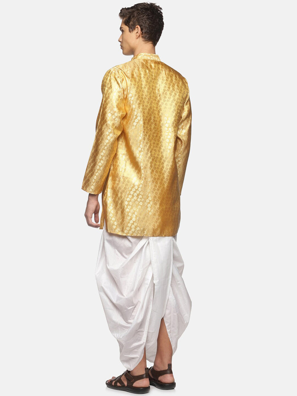 Sethukrishna Men Gold-Toned Ethnic Motifs Angrakha Kurta with Dhoti Pants
