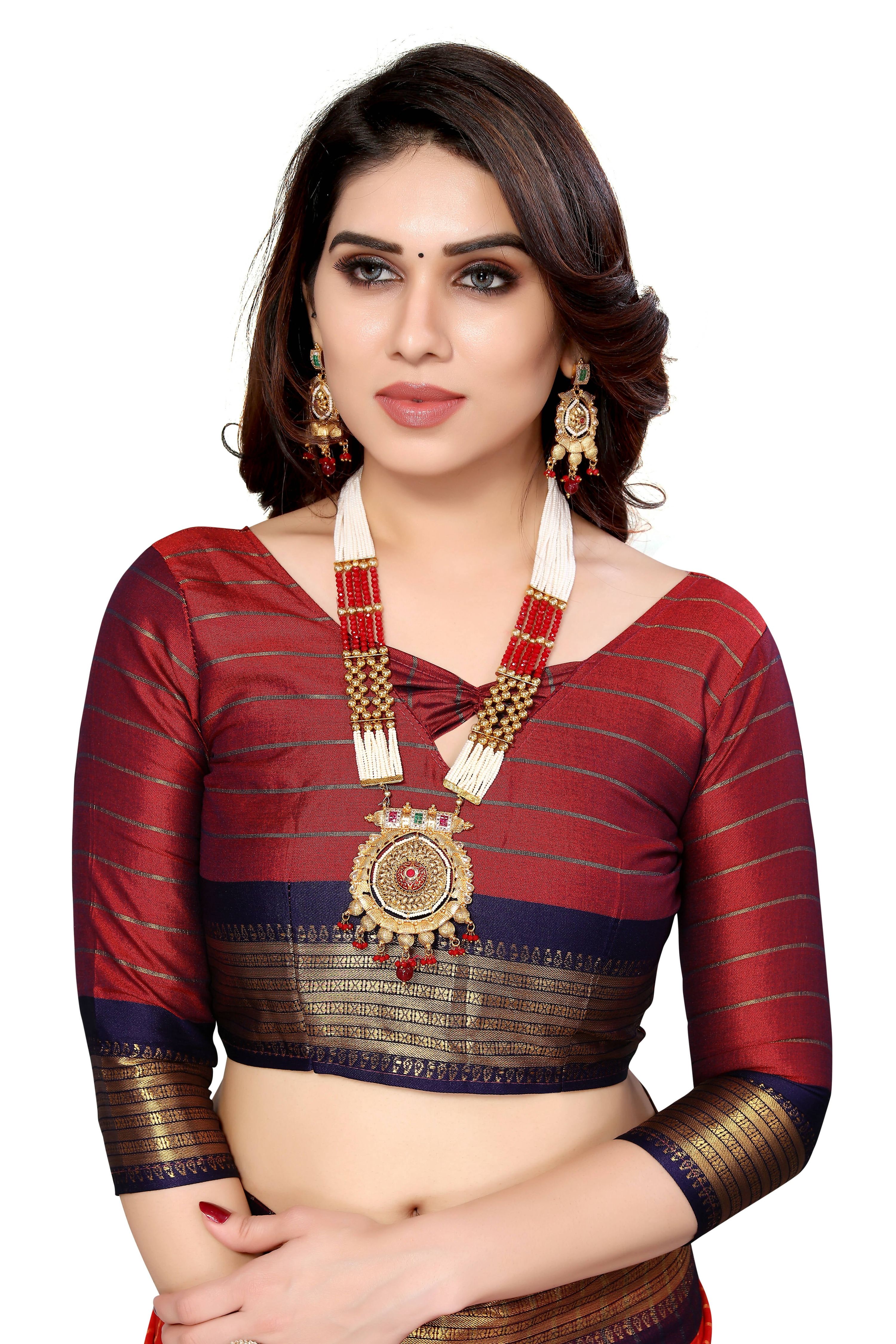 Vamika Weaving Red Cotton Silk Saree