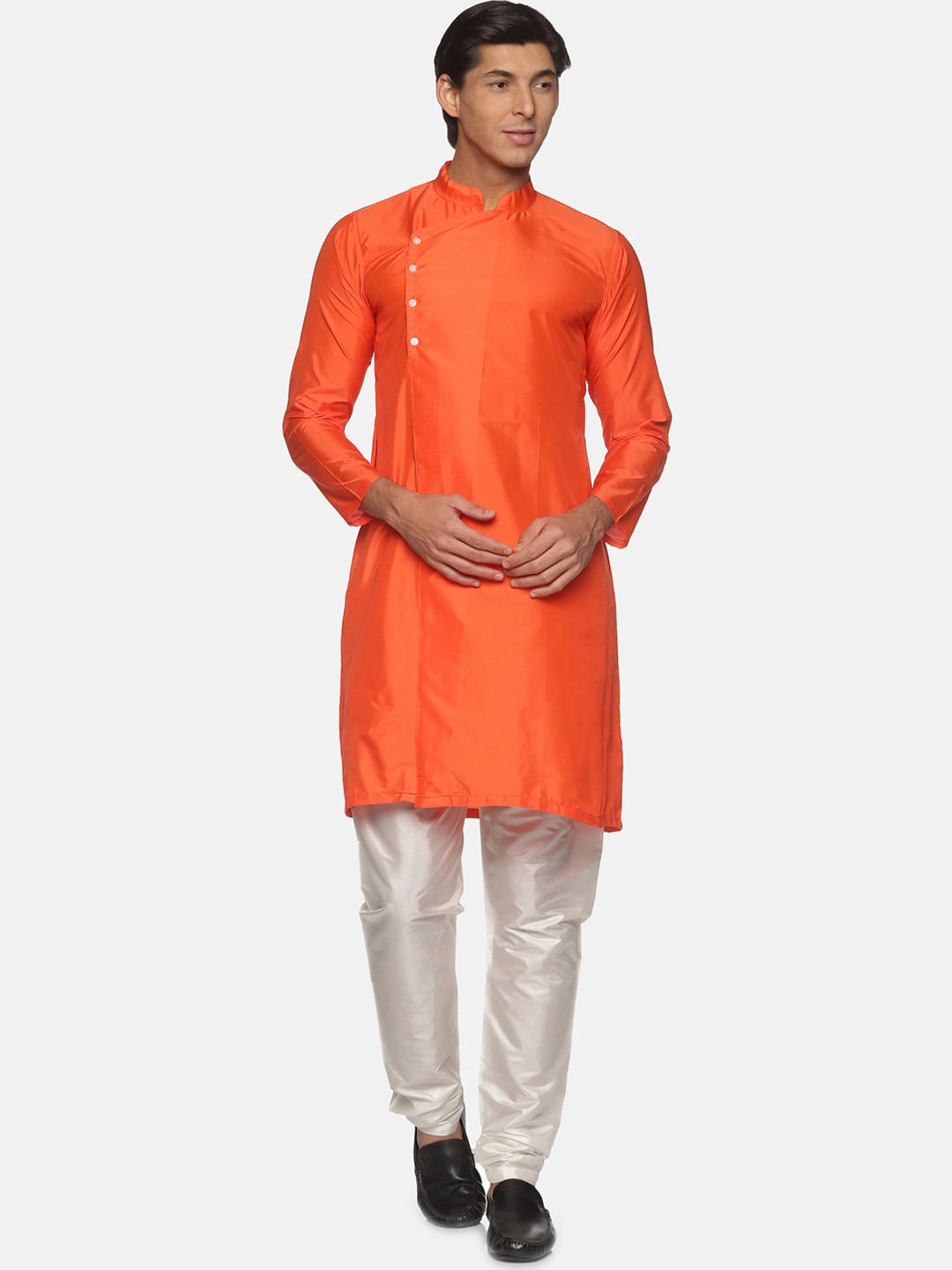 Sethukrishna Men Orange Angrakha Kurta with Churidar