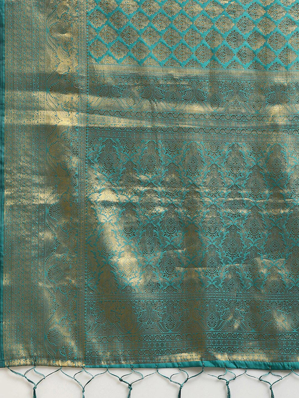 Saree Mall Blue & Gold-Toned Woven Design Zari Silk Blend Banarasi Saree