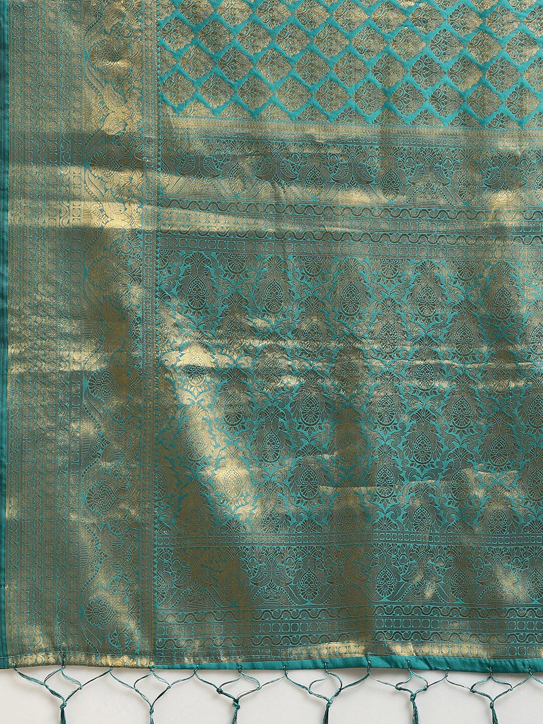 Saree Mall Blue & Gold-Toned Woven Design Zari Silk Blend Banarasi Saree